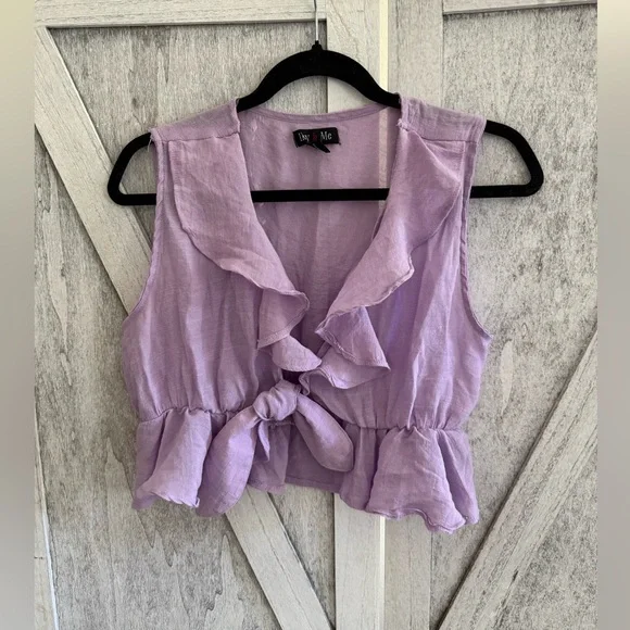 Lavender Ruffle Sleeveless Crop Top - Picture 1 of 13